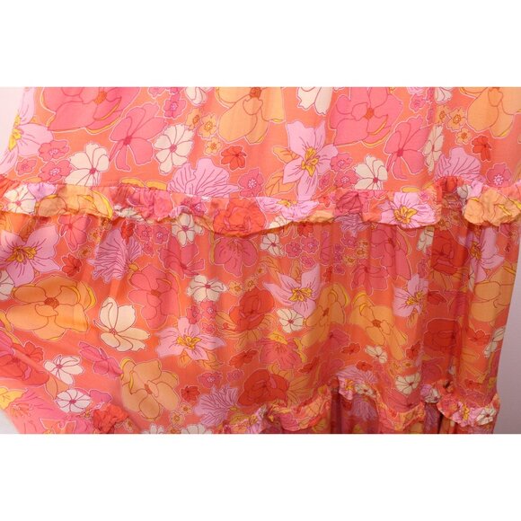 Abel The Label M Floral Ruffled Tiered Maxi Dress Boho Flower Power Orange Pink - Picture 3 of 7
